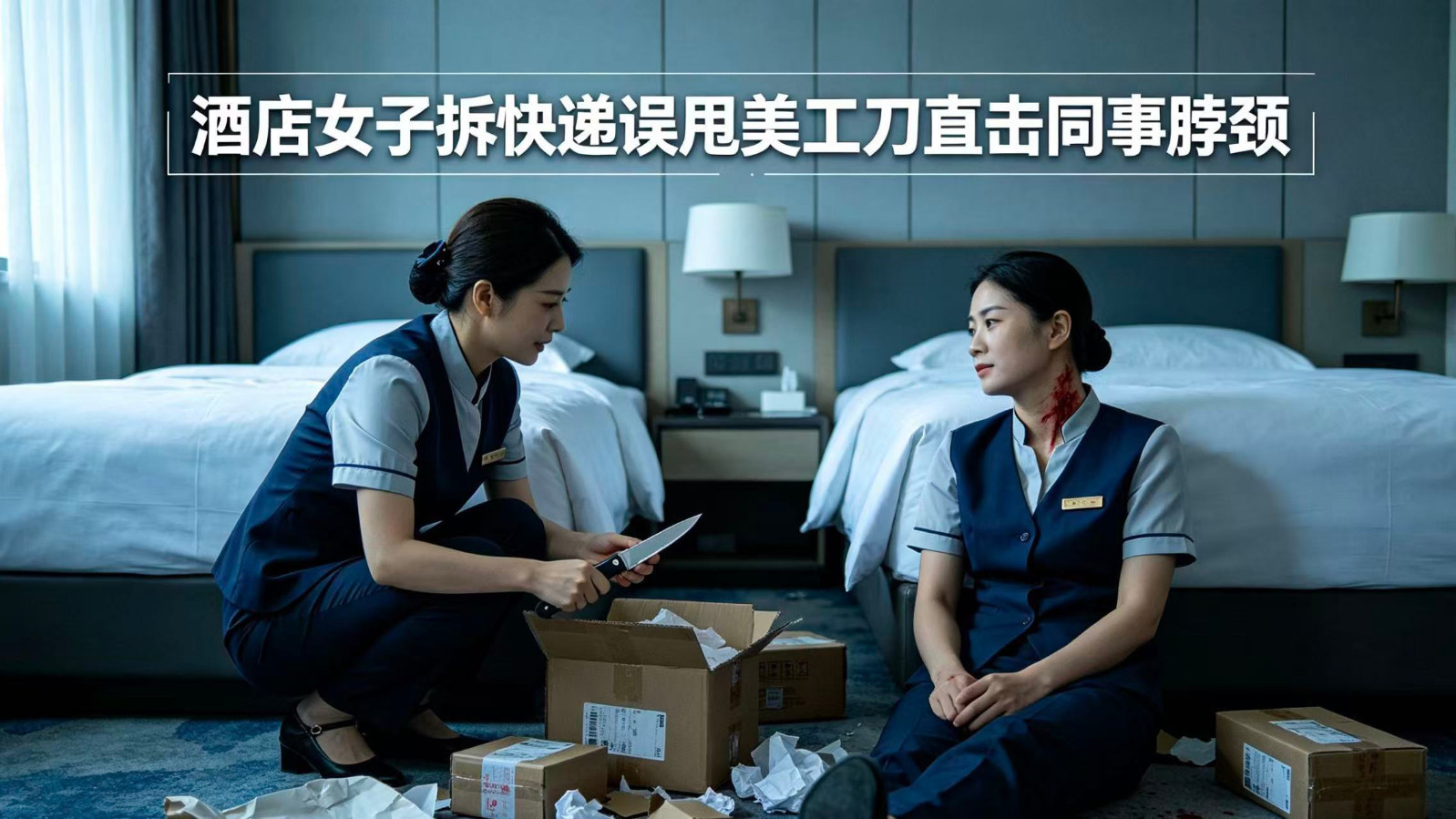 酒店女子拆快递误甩美工刀，直击同事脖颈