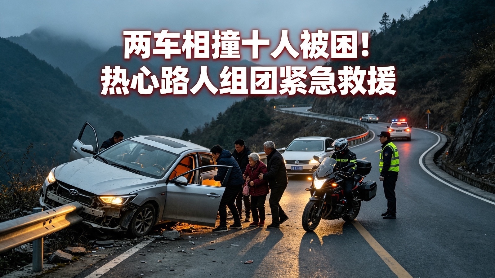 两车相撞十人被困！热心路人组团紧急救援