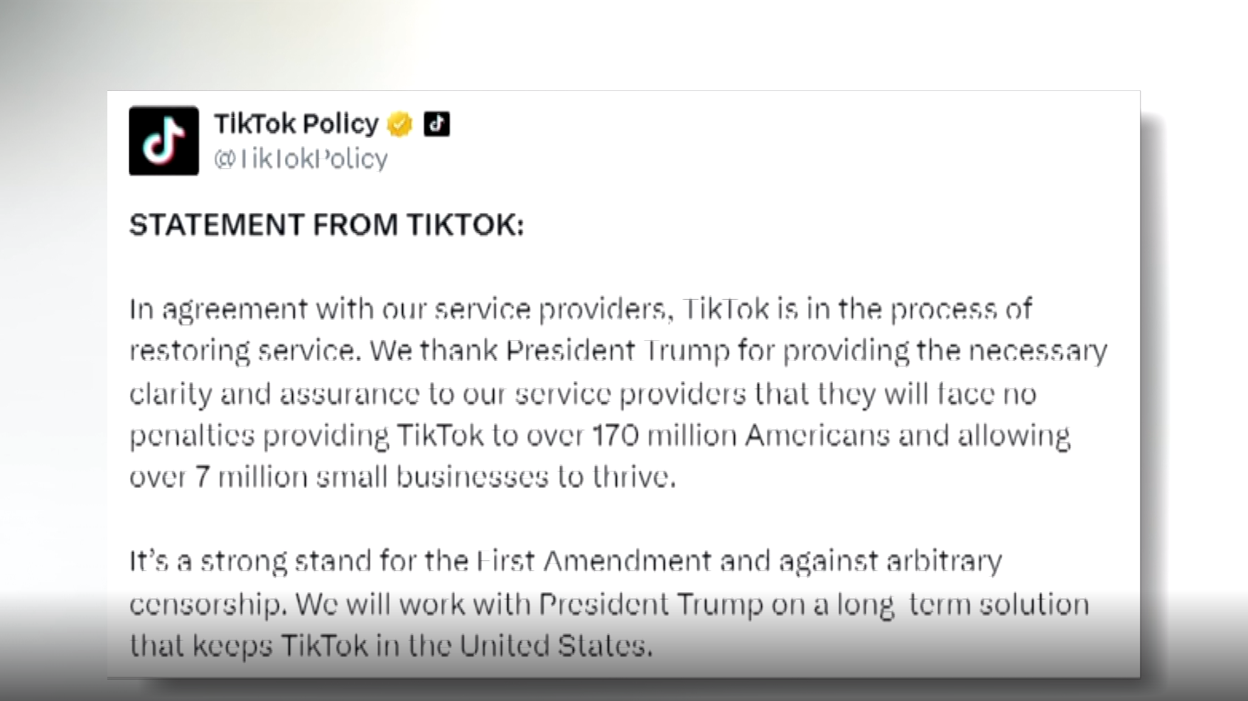 被禁不到一天 TikTok恢复在美服务 被禁不到一天 TikTok恢复在美服务