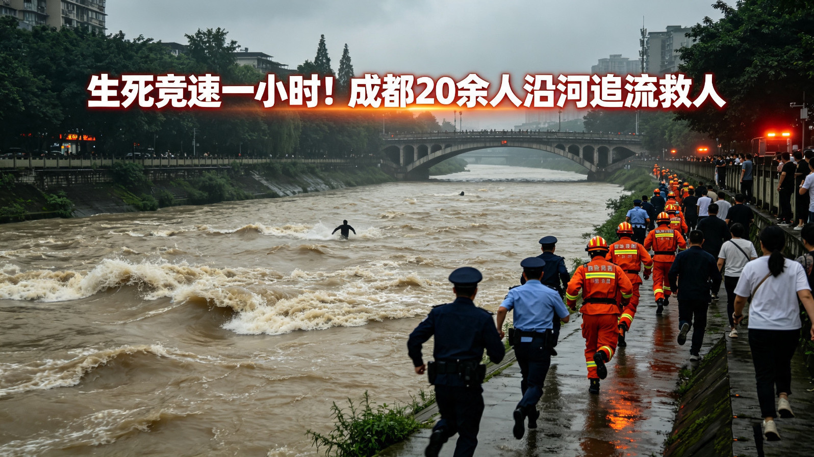 生死竞速一小时!成都20余人沿河追流救人 生死竞速一小时!成都20余人沿河追流救人