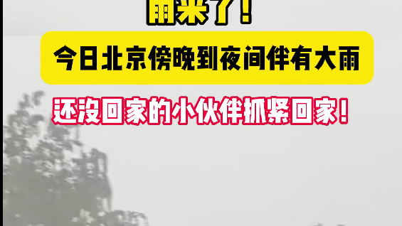 雨来了！今日北京傍晚到夜间伴有大雨，还没回家的小伙伴抓紧回家！