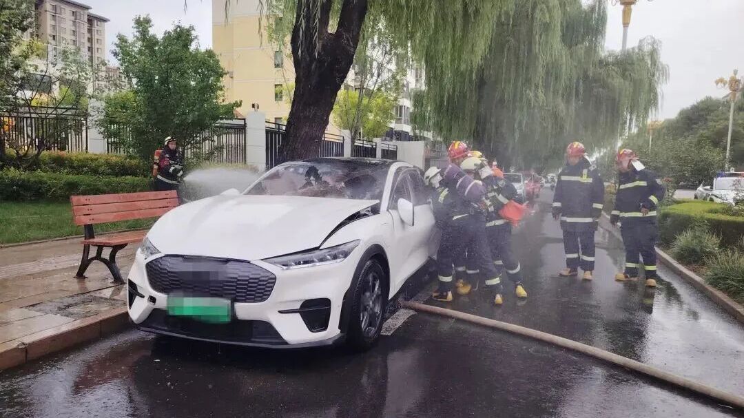 北京街头一新能源车突然冒烟!消防员喷水降温两小时 北京街头一新能源车突然冒烟!消防员喷水降温两小时