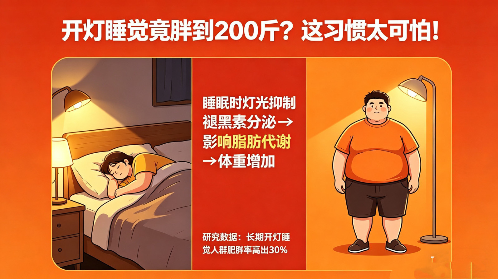 开灯睡觉竟胖到200斤?这习惯太可怕! 开灯睡觉竟胖到200斤?这习惯太可怕!