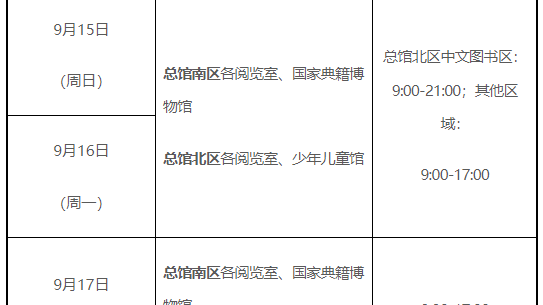 国家图书馆公布2024年中秋节开馆安排