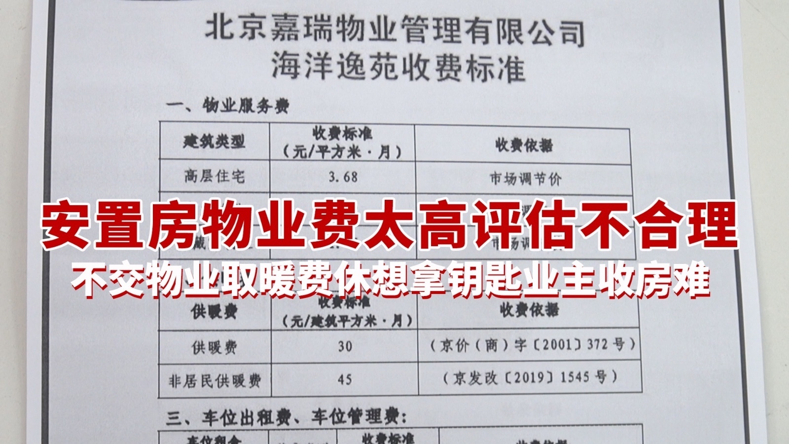 安置房物业费太高评估不合理 不交物业取暖费休想拿钥匙业主收房难